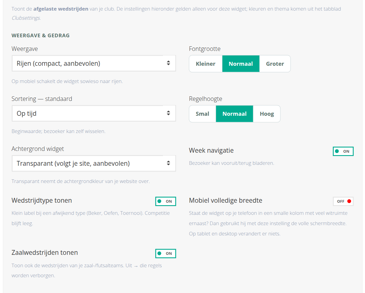 De widget instellen