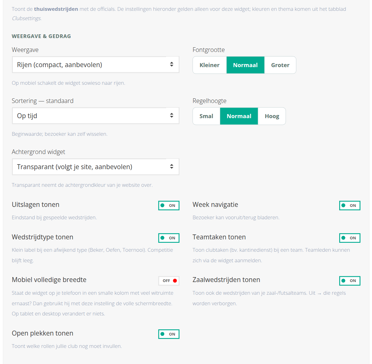 De widget instellen
