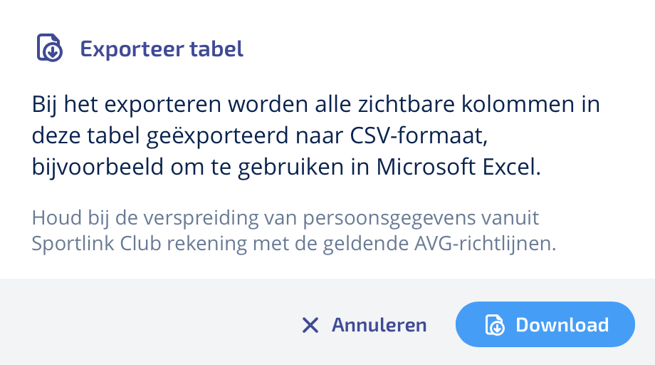 Exporteer de tabel