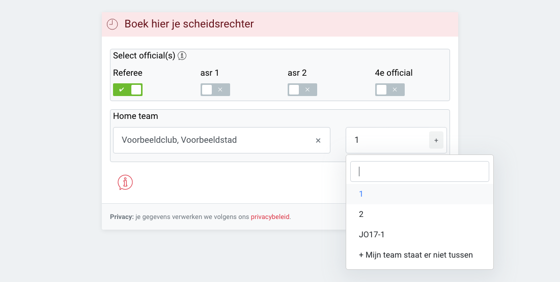 Staat je team er niet tussen?